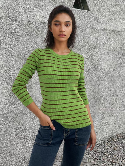 Damen Rippenpullover Gestreift Verlängerte Ärmel Norvielle