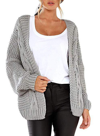 Damen Cardigan Grobstrick Zopfmuster Weit Norvielle