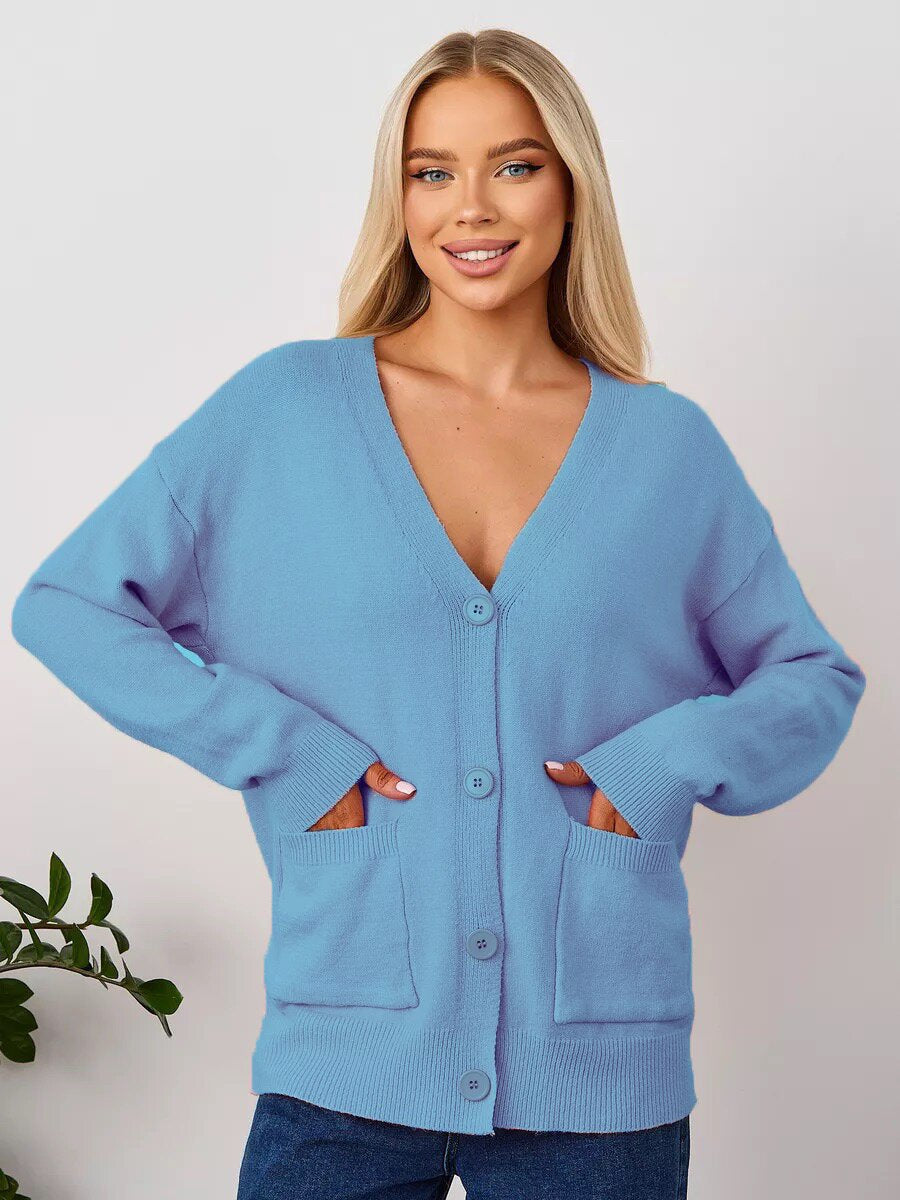 Damen Strickcardigan V-Ausschnitt Taschen Norvielle