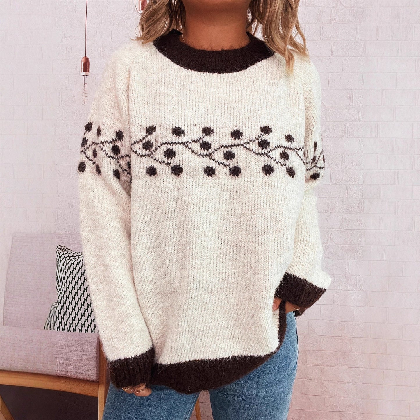 Damen Pullover Strick Norvielle Blumenmuster
