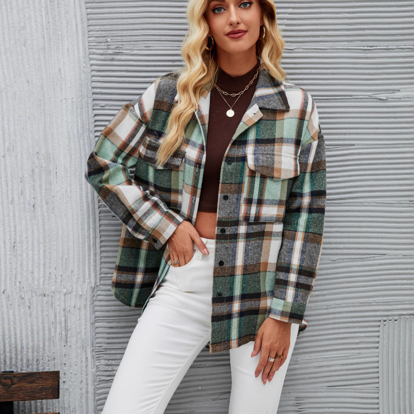 Damen Karomuster Hemdjacke - Norvielle