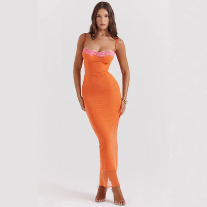 Damen Maxikleid Herzförmiger Ausschnitt Transparent Norvielle