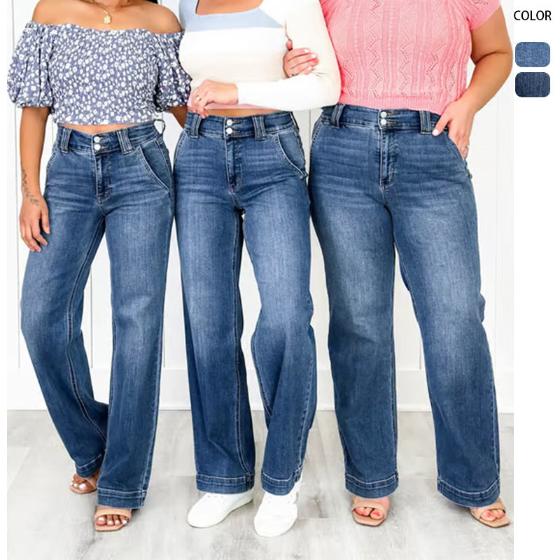 Damen High-Waist Jeans Weite Bein Norvielle Komfortschnitt Schwarz - Norvielle