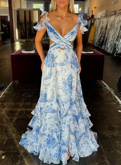 Damen Maxikleid Rüschendetails Florales Design Norvielle