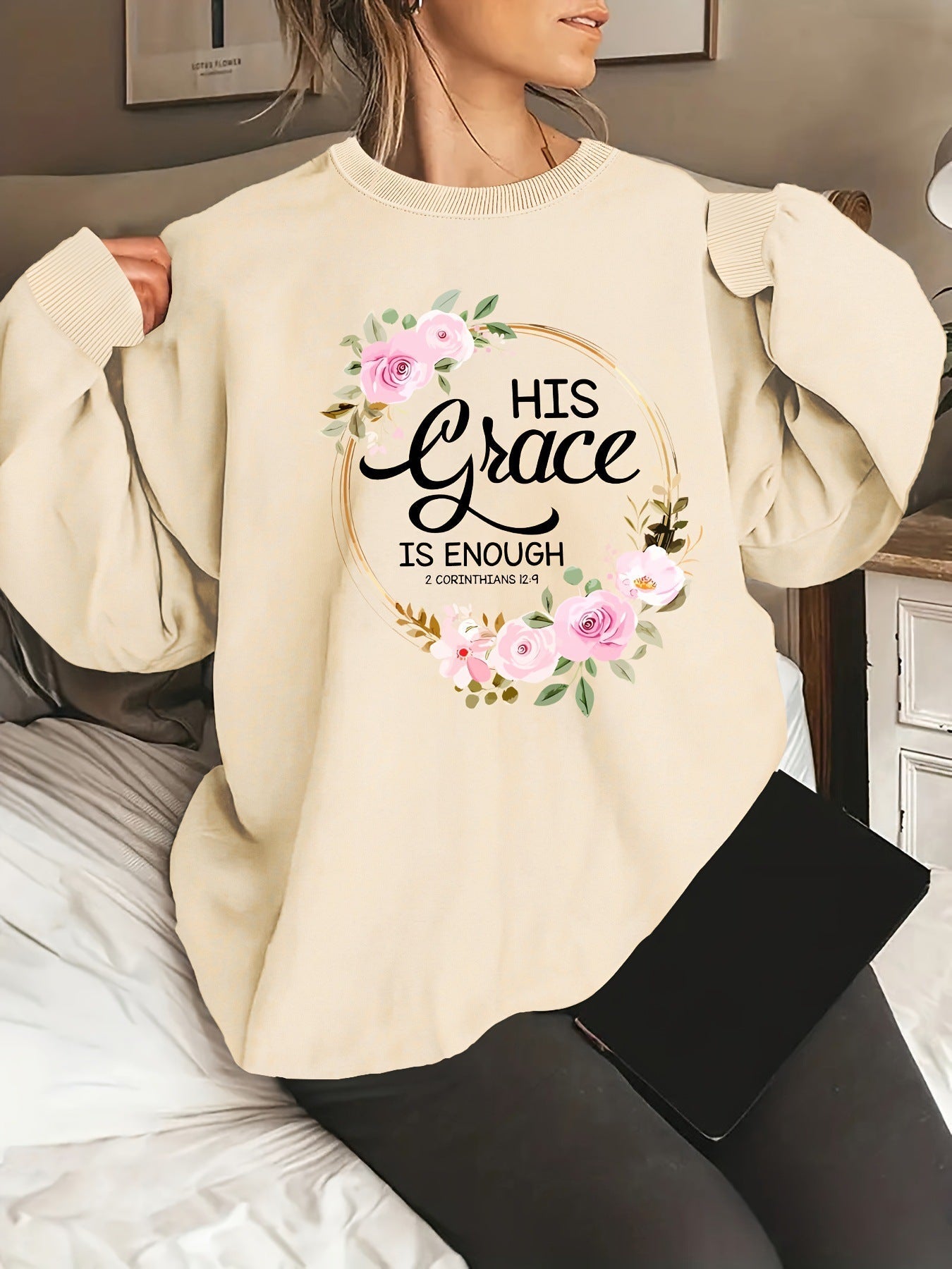 Damen Sweatshirt Florales Design Motivierender Schriftzug
