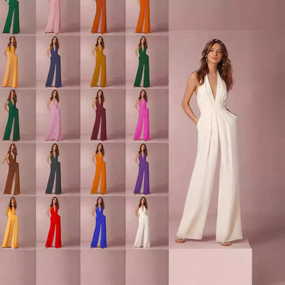 Damen Jumpsuit V-Ausschnitt Weites Bein Norvielle - Norvielle
