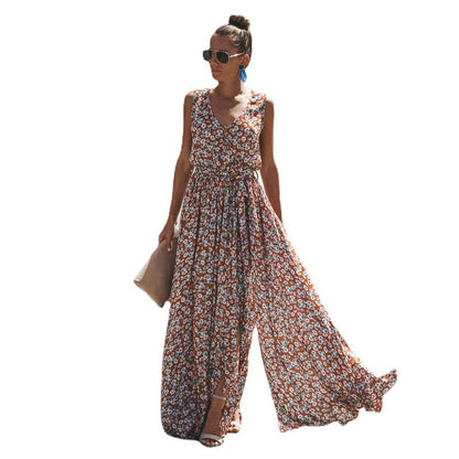 Damen Maxi-Kleid Floralmuster Hochschlitz Norvielle