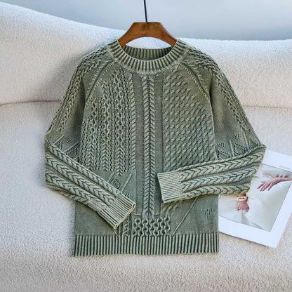 Damen Pullover Strukturiertes Zopf-Design Rundhals Norvielle