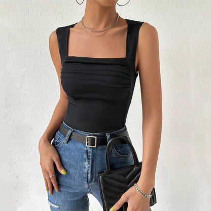 Damen Trägershirt Figurbetont Quadratischer Ausschnitt Raffung - Norvielle