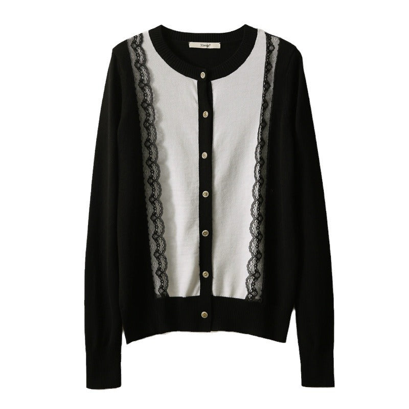 Damen Strickjacke Spitzenbesatz Norvielle