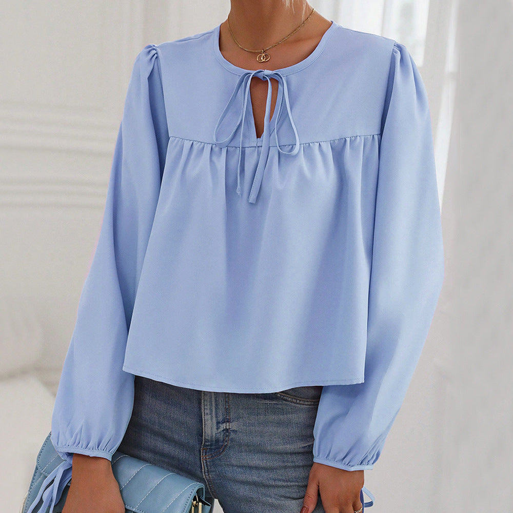 Damen Bluse Lässiger Schnitt Dekoratives Bindeband Norvielle