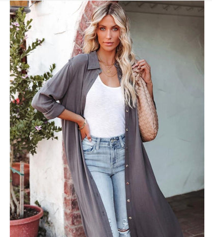 Damen Hemdblusenkleid mit Knöpfen und Seitenschlitz