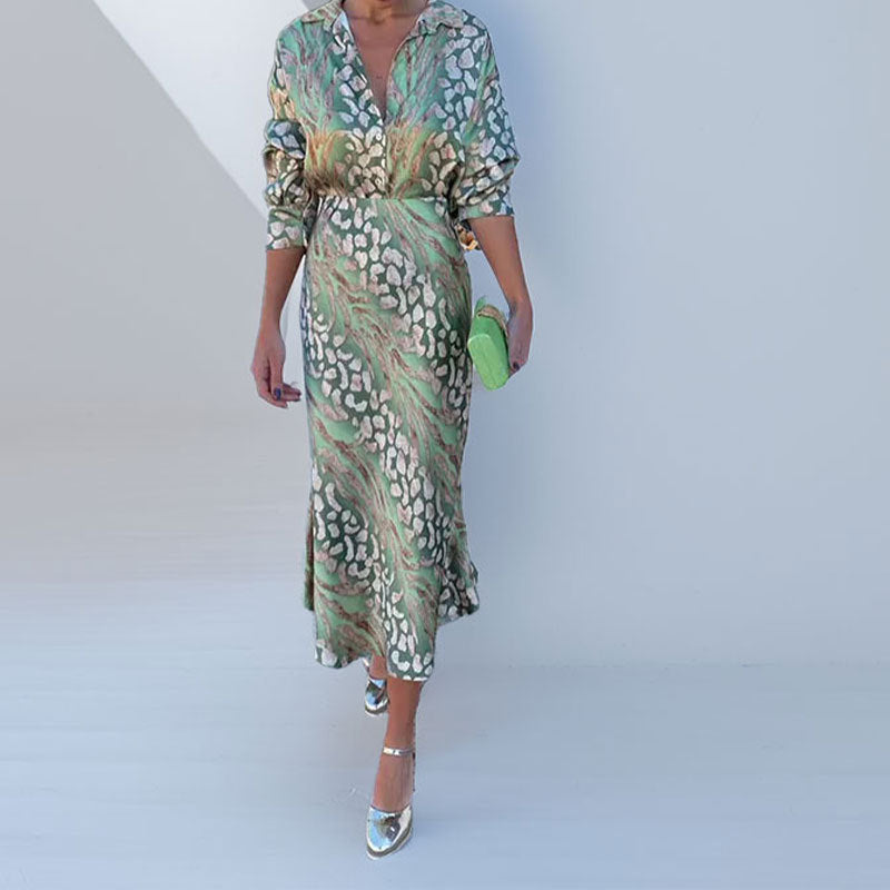 Damen Maxikleid Elegantes Schimmerndes Muster Raffungen Norvielle