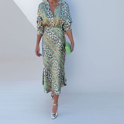Damen Maxikleid Elegantes Schimmerndes Muster Raffungen Norvielle
