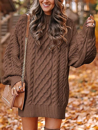 Damen Pullover Grobstrick Oversized Zopfmuster Beige