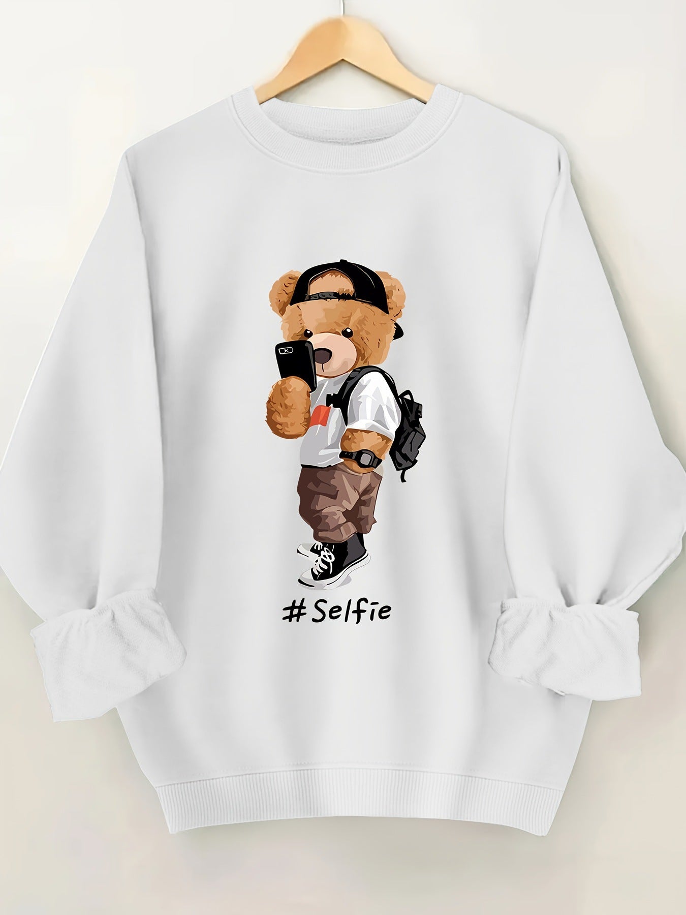 Damen Sweatshirt Bärendesign Lässig Grau Norvielle