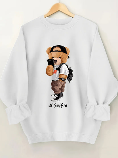 Damen Sweatshirt Bärendesign Lässig Grau Norvielle