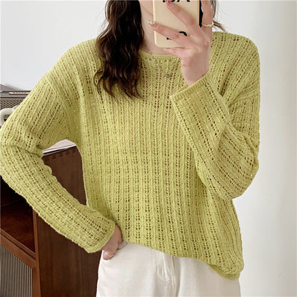 Damen Strickpullover Luftiger Netzdesign Beige