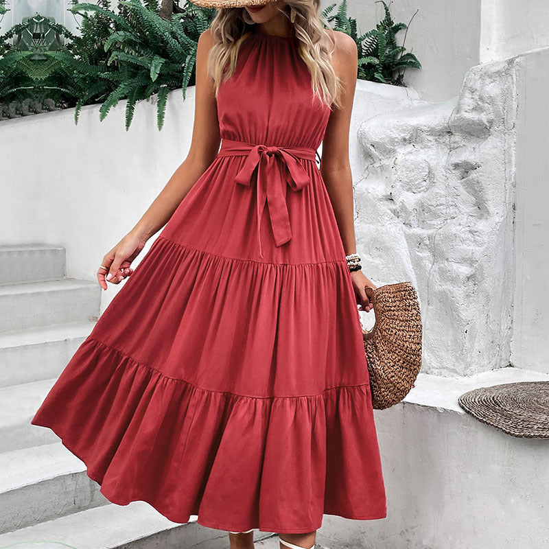 Damen Maxikleid V-Ausschnitt Taillengurt Norvielle - Norvielle