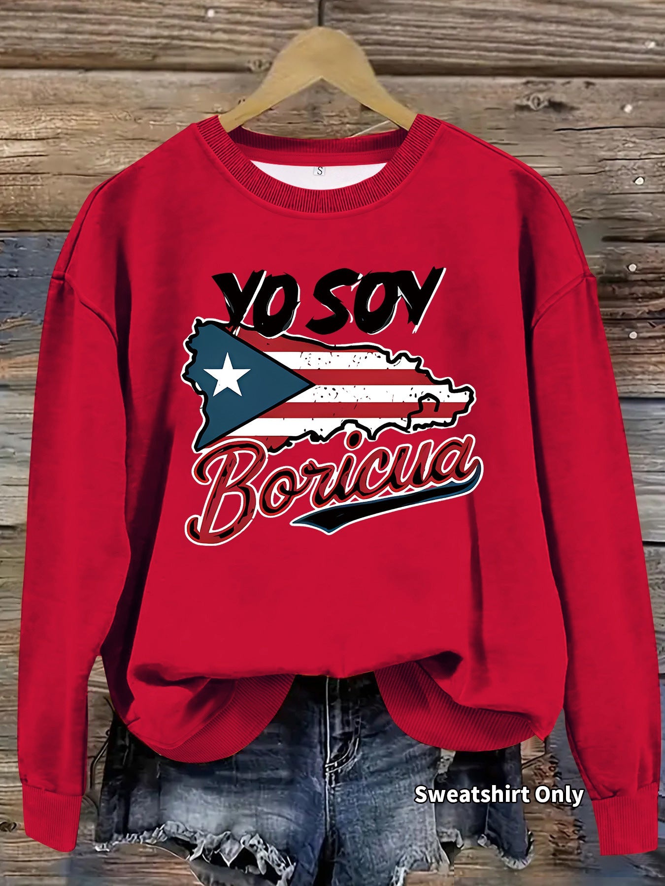 Damen Sweatshirt Puerto Rico Design Baumwolle Lässig Grau