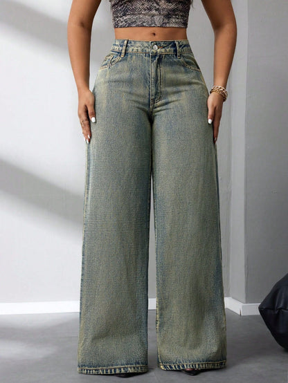 Damen High-Waist Jeans im Vintage-Stil Weite Bein Norvielle