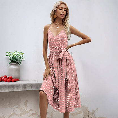 Damen Midikleid mit Gürtel Polka Dot Muster