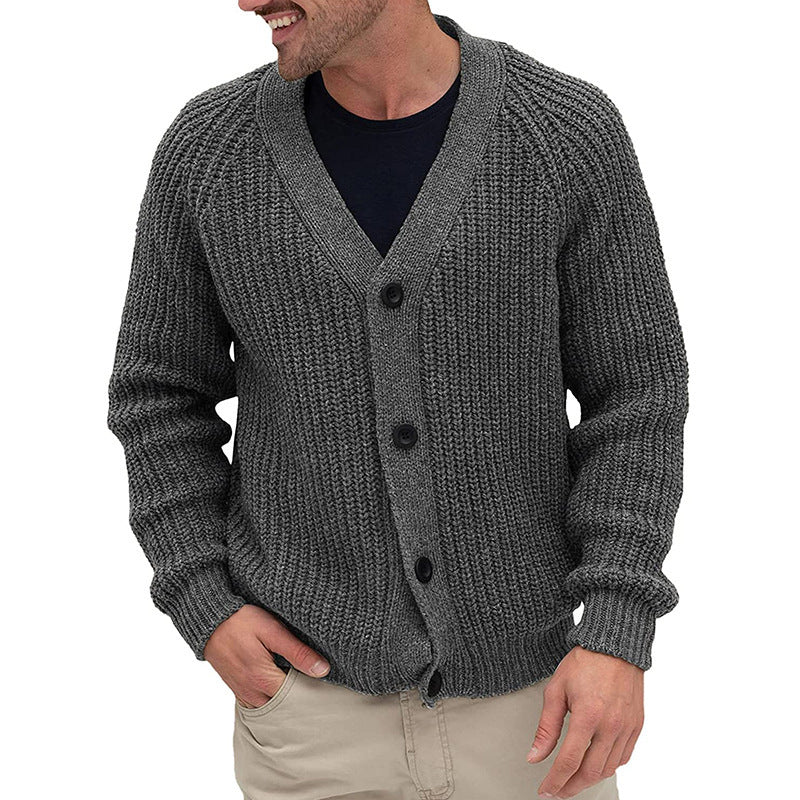 Herren Strickjacke Grobmaschen Elegante Knöpfe Beige