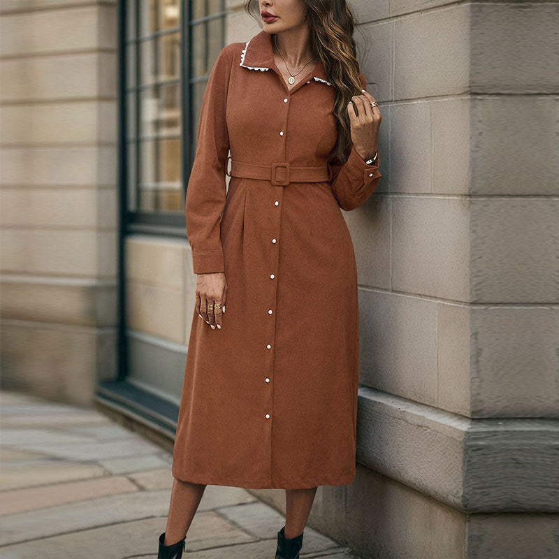 Damen Hemdblusenkleid Taillengürtel Seitenschlitz Norvielle - Norvielle