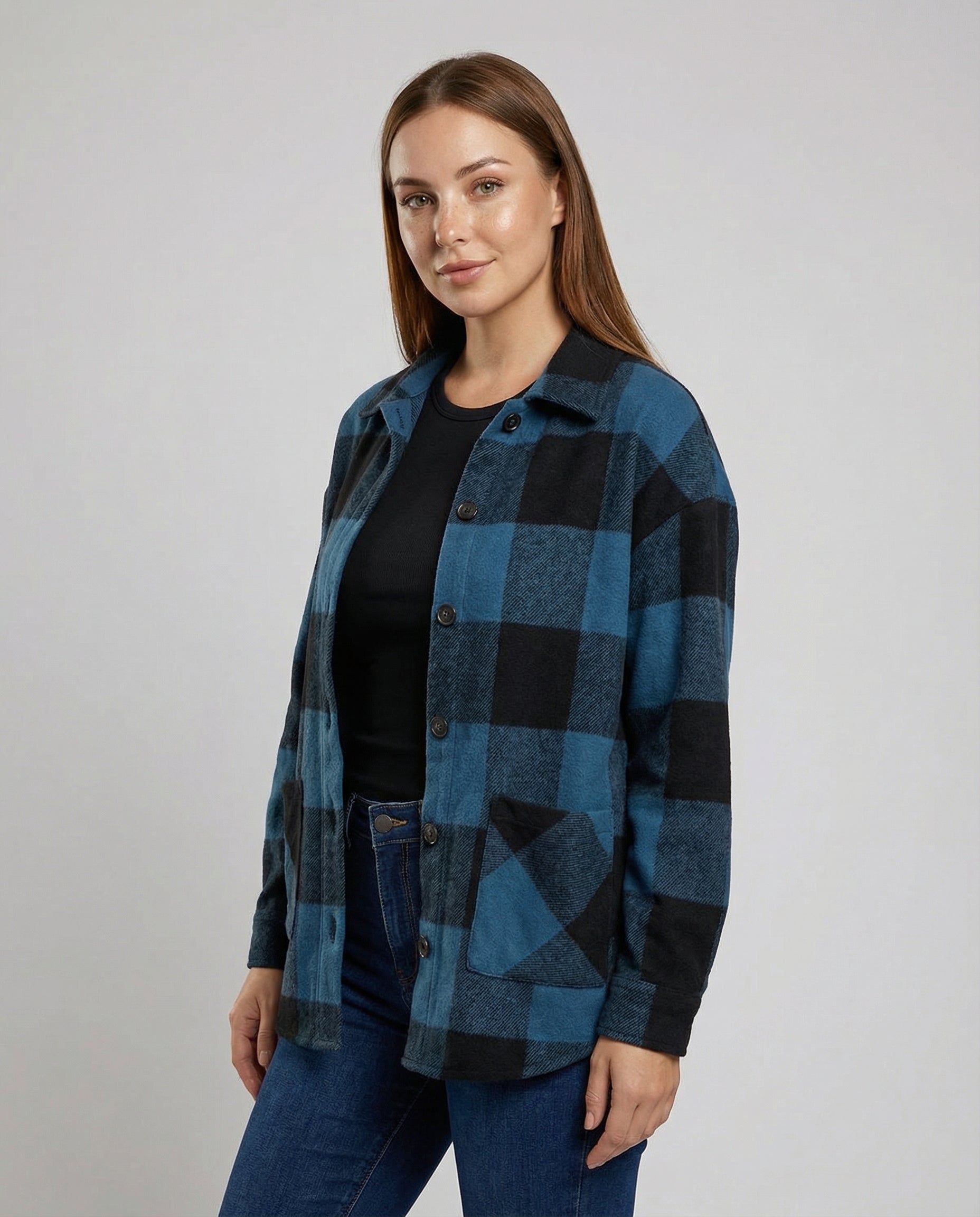 Damen Karo-Longbluse Lässig - Norvielle