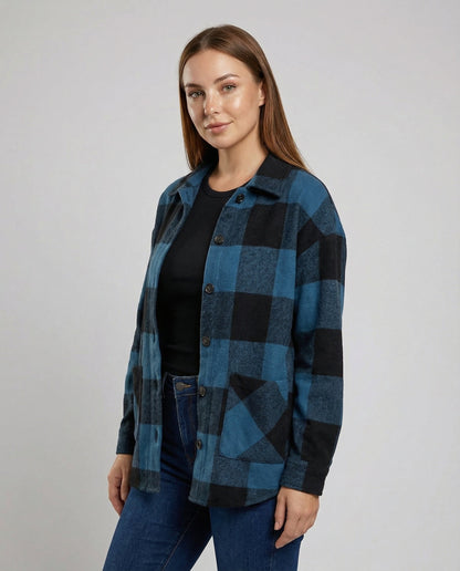 Damen Karo-Longbluse Lässig - Norvielle