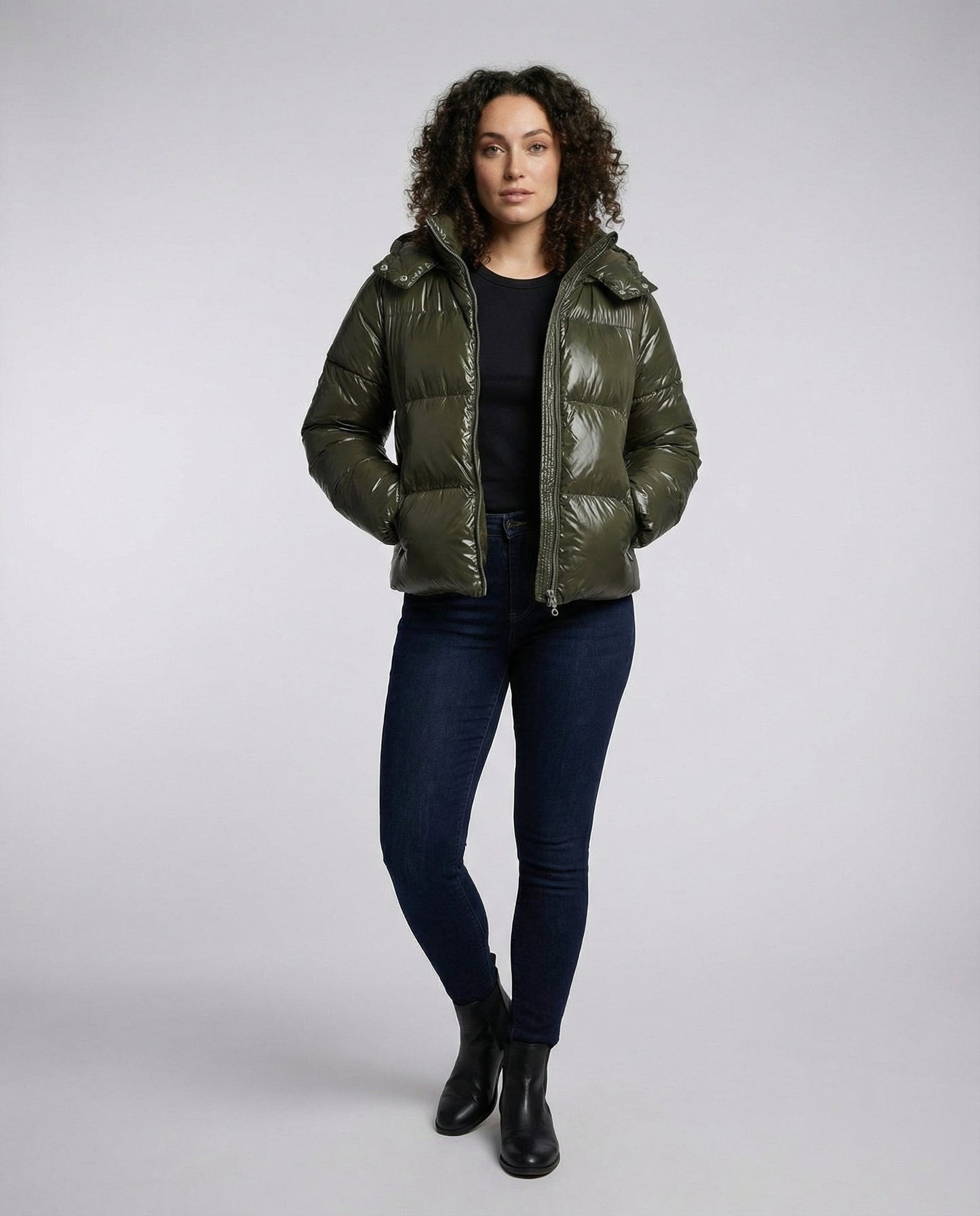 Damen Puffy Jacke Mit Kapuze