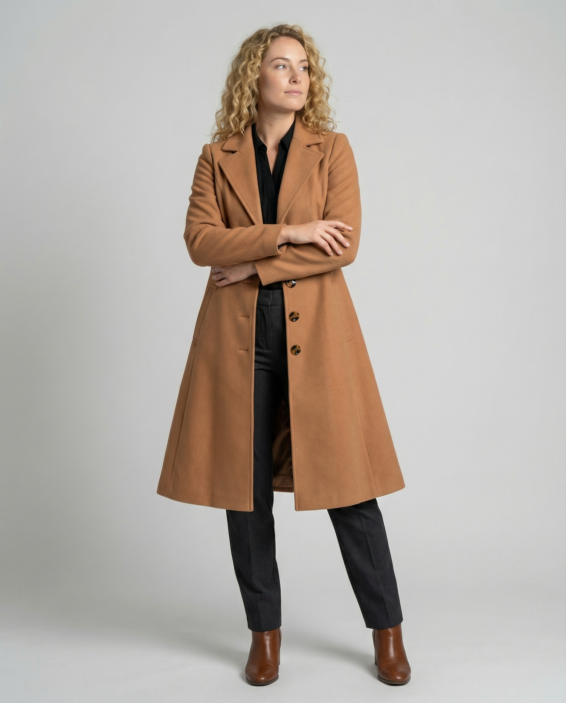 Damen Wollmantel Elegantes Wintermodell Schwarz - Norvielle