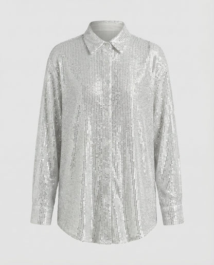 Damen Oversize Bluse Glitzernd