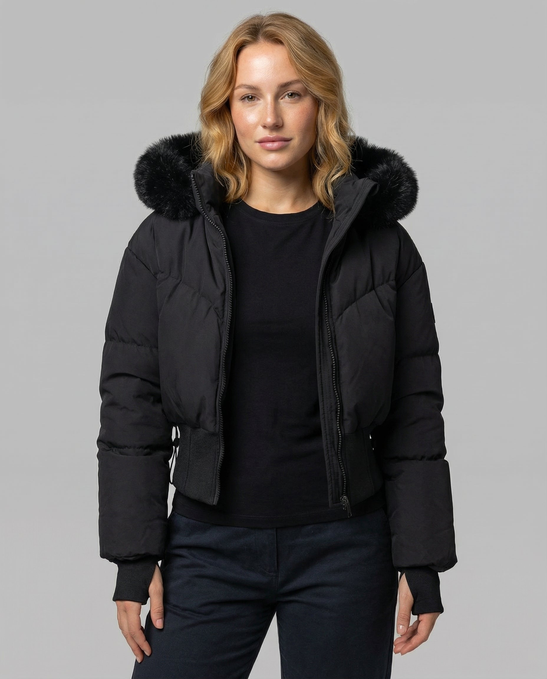Damen Cropped Daunenjacke Warm Schwarz - Norvielle