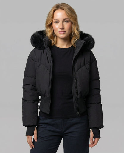 Damen Cropped Daunenjacke Warm Schwarz - Norvielle
