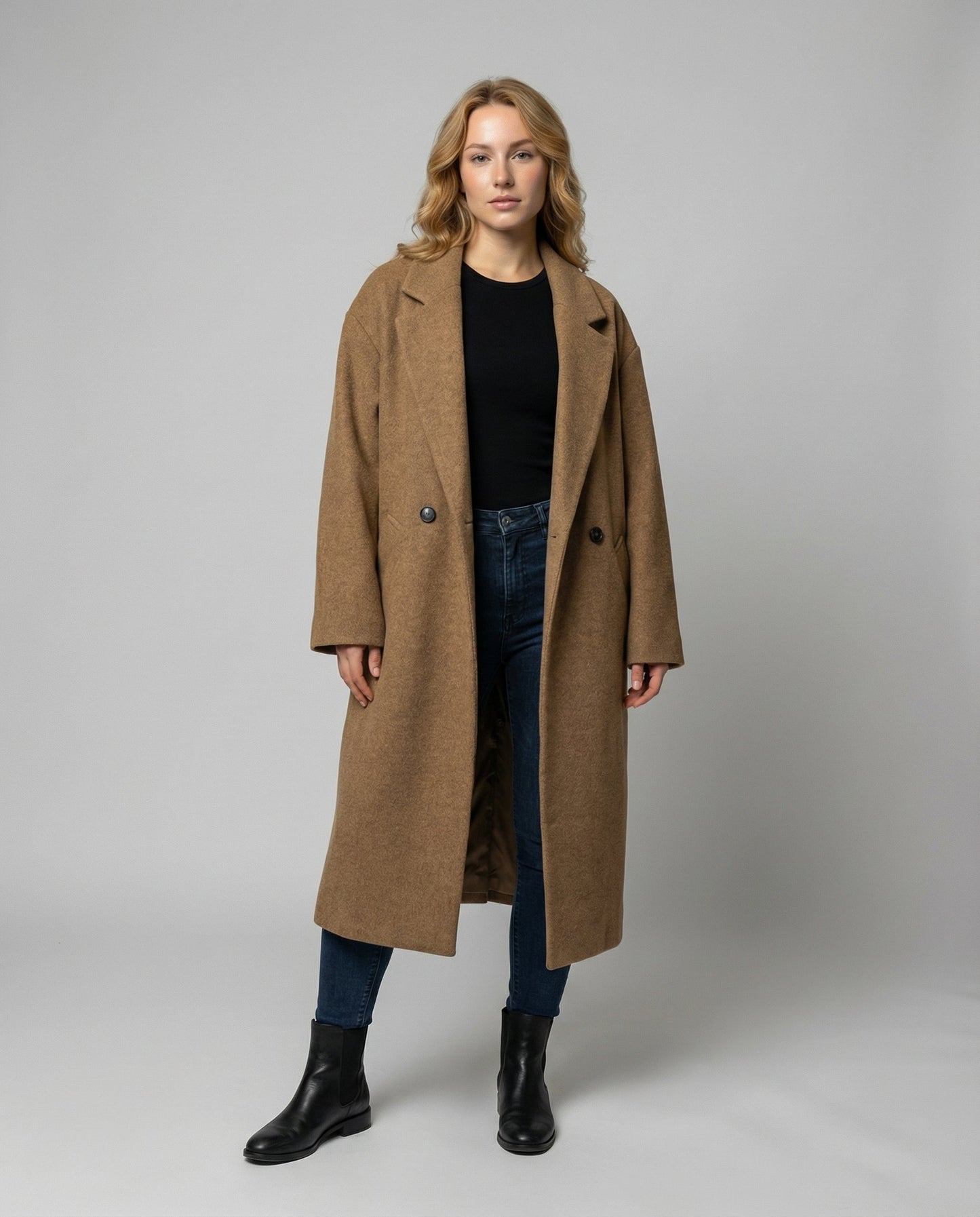 Damen Wollmantel Oversized Elegantes Design Schwarz - Norvielle