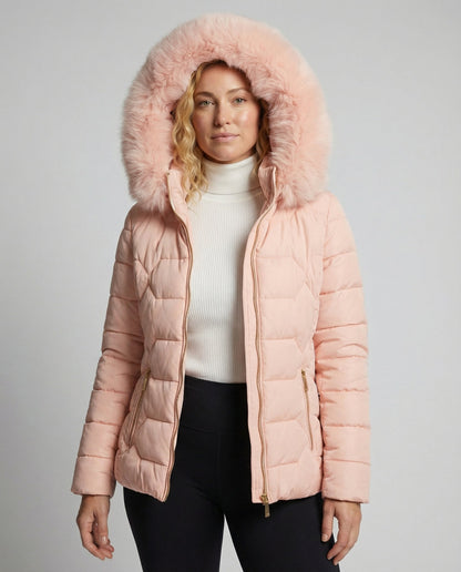 Damen Winterjacke Kunstfell Schwarz - Norvielle