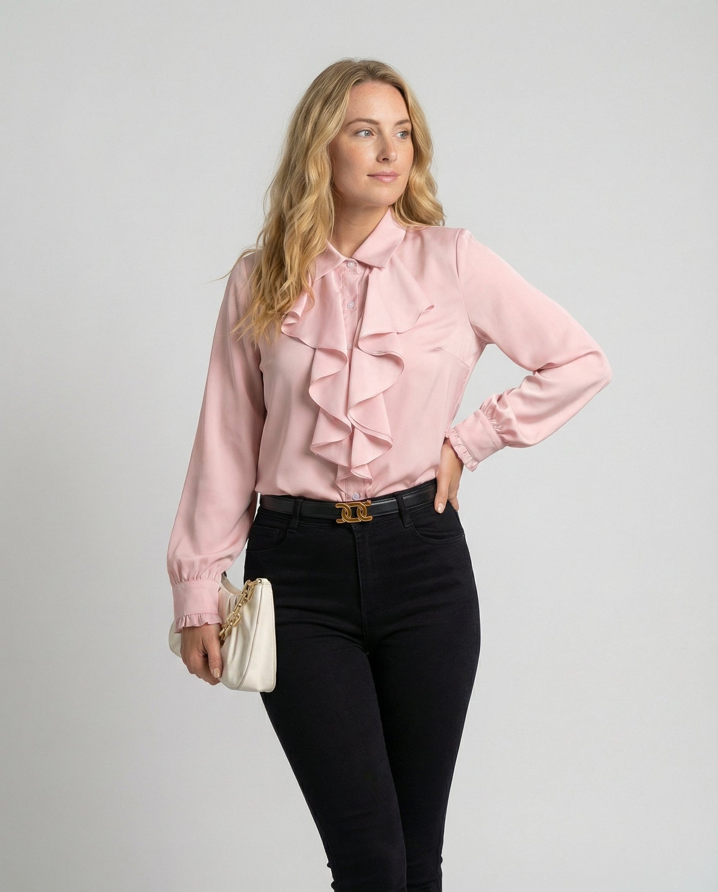 Damen Bluse mit Rüschen Eleganz Weiße Seide