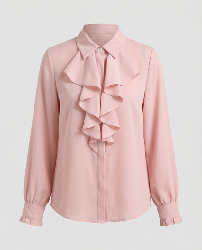Damen Bluse mit Rüschen Eleganz Weiße Seide