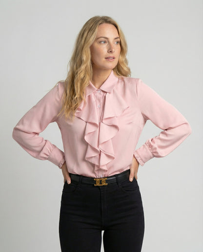 Damen Bluse mit Rüschen Eleganz Weiße Seide - Norvielle
