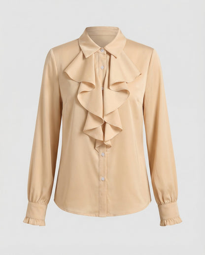 Damen Bluse mit Rüschen Eleganz Weiße Seide