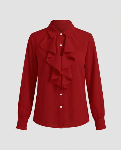Damen Bluse mit Rüschen Eleganz Weiße Seide