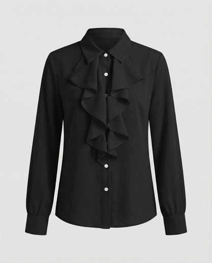 Damen Bluse mit Rüschen Eleganz Weiße Seide