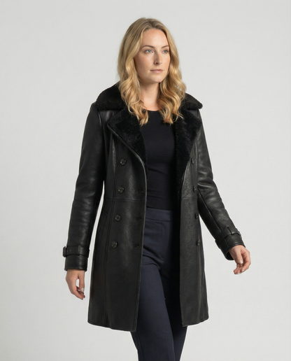 Damen Mantel Elegantes Design Schwarz - Norvielle