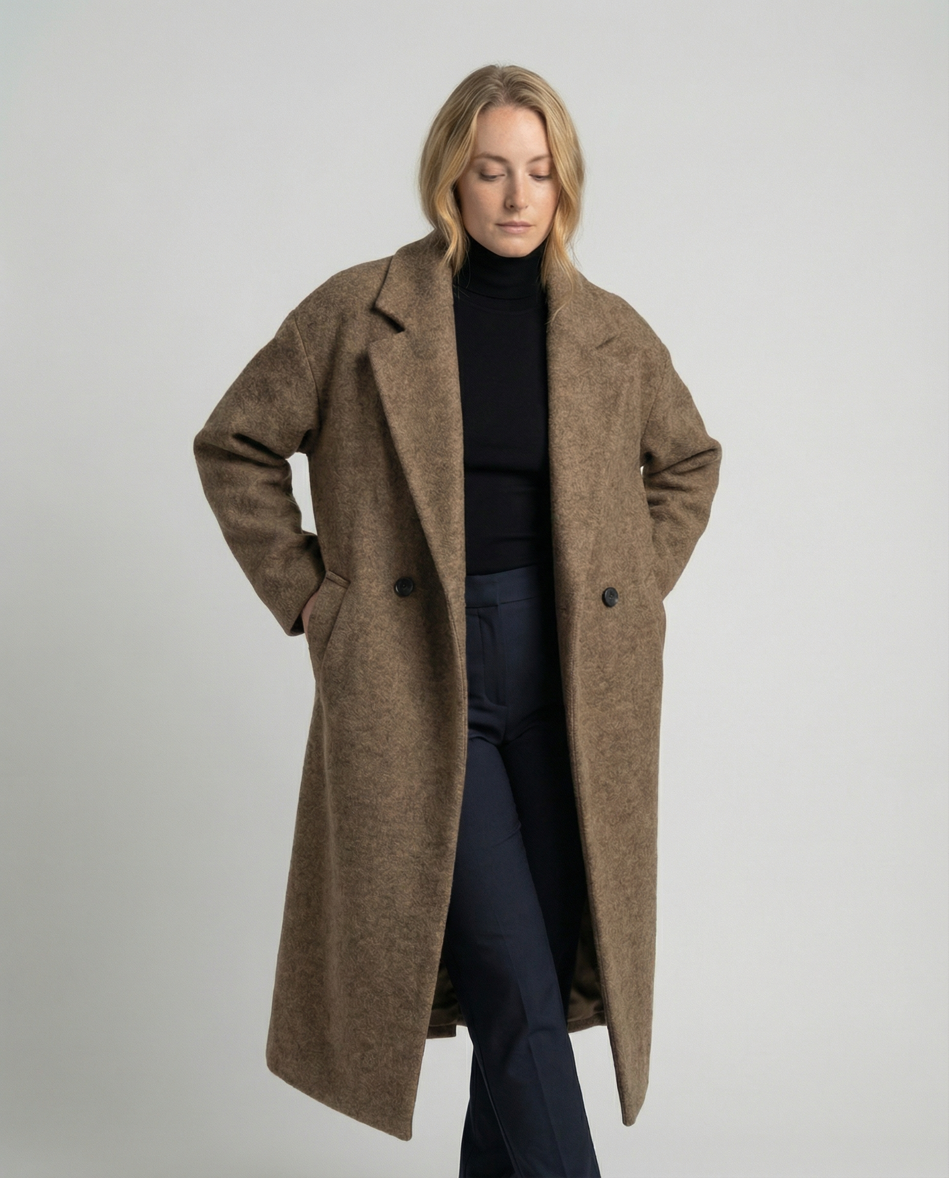 Damen Oversized Wollmantel Elegant Lang - Norvielle