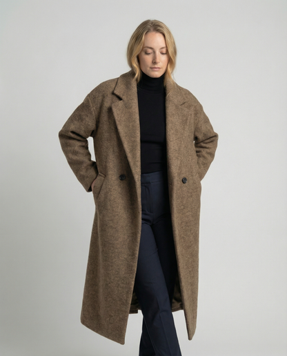 Damen Oversized Wollmantel Elegant Lang - Norvielle