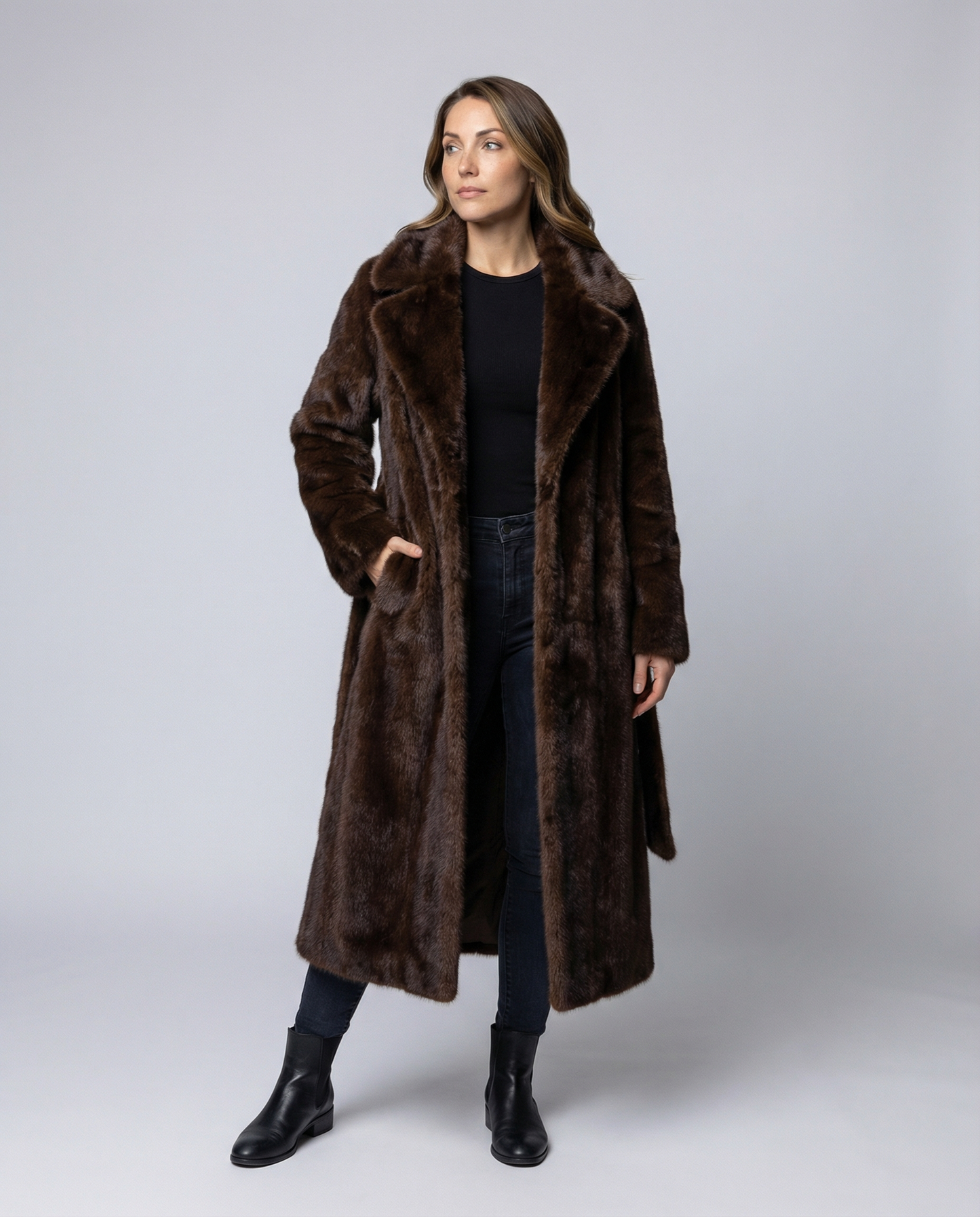 Damen Kunstpelzmantel Winter Schwarz - Norvielle