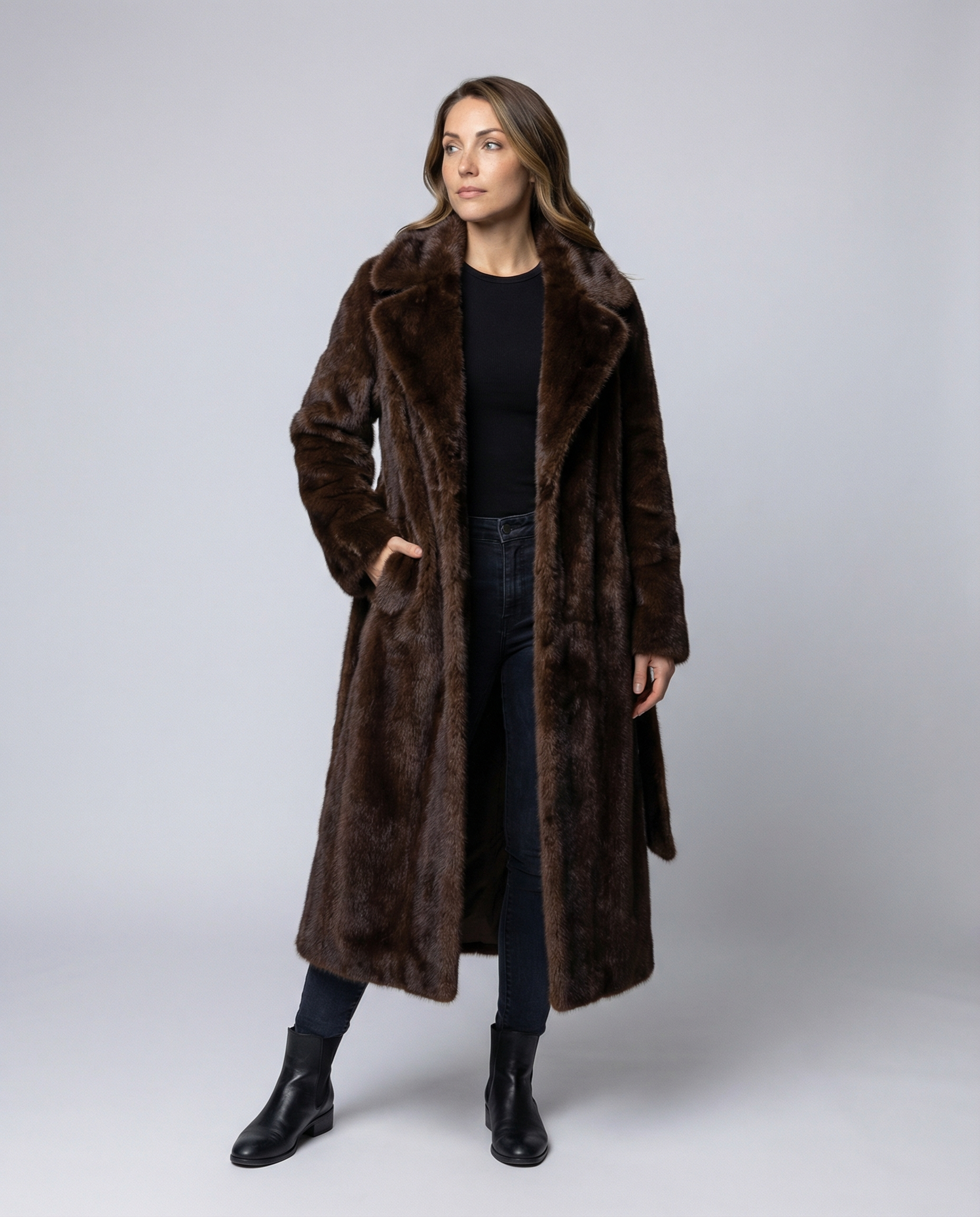 Damen Kunstpelzmantel Winter Schwarz - Norvielle