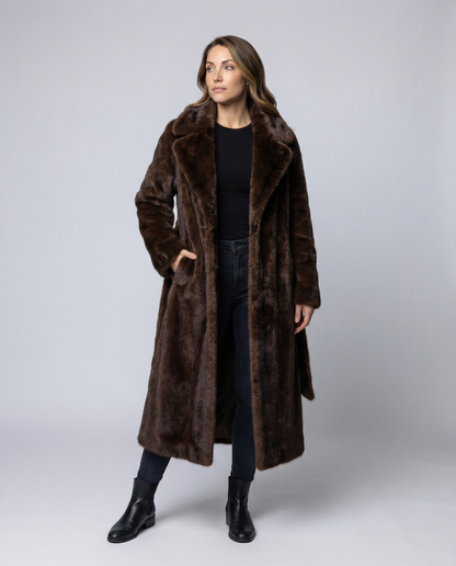Damen Kunstpelzmantel Winter Schwarz - Norvielle