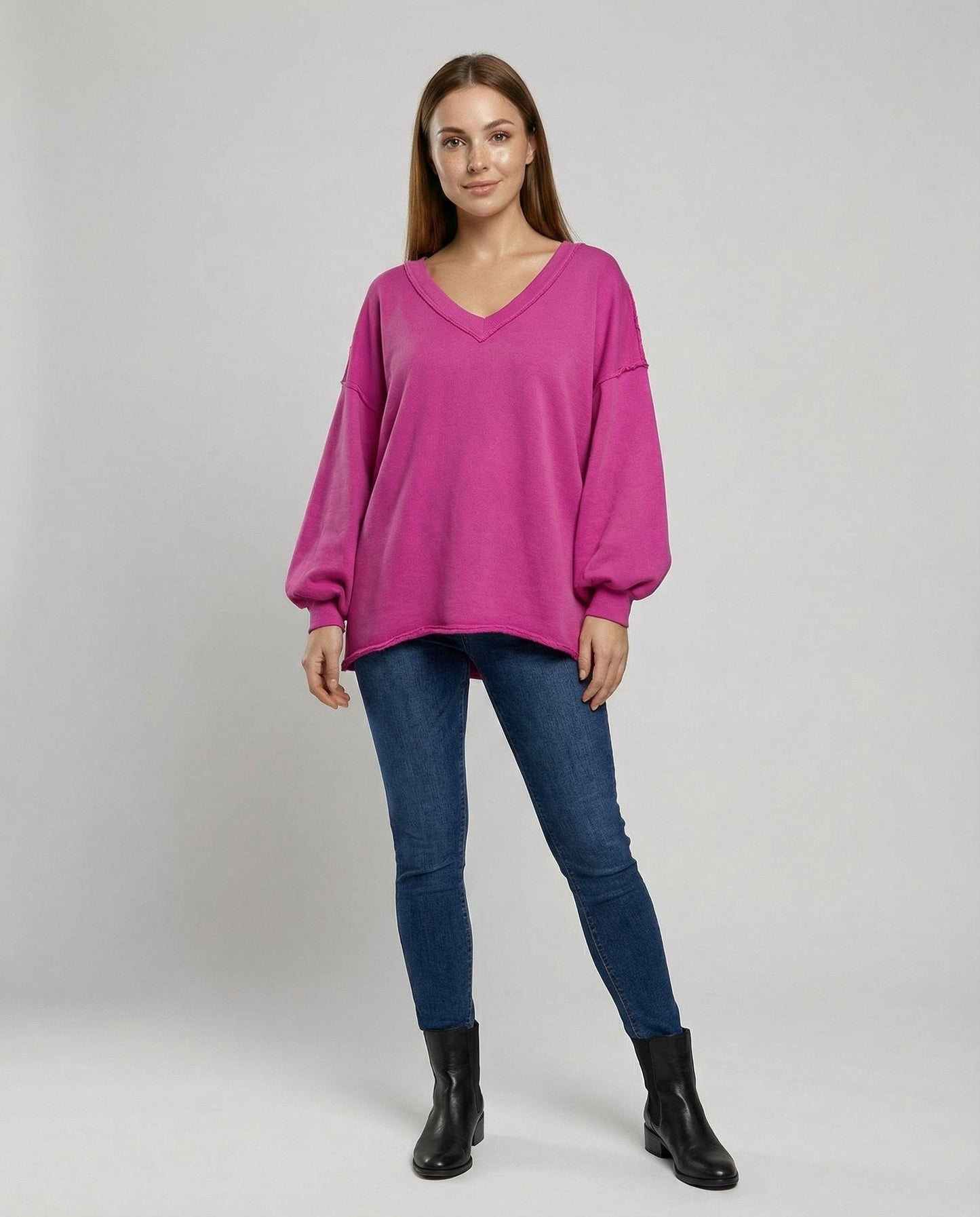 Damen Oversized Sweatshirt V-Ausschnitt